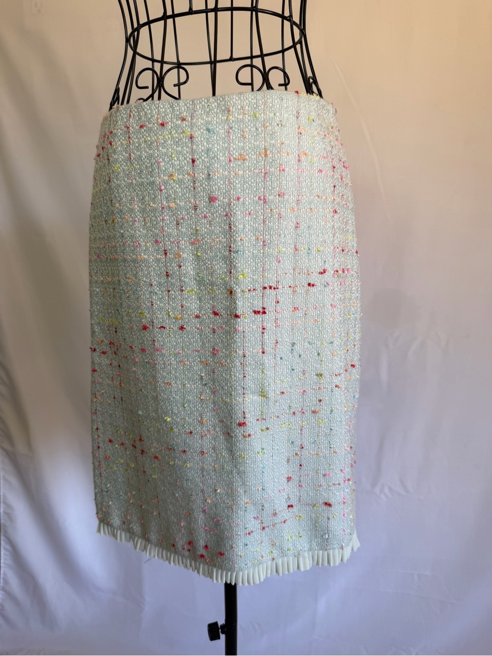 Light Blue Tweed Mini Skirt with Pink & Yellow Accents - Picture 1 of 5
